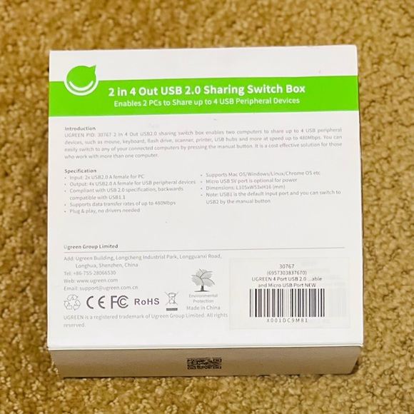 UGREEN 2 in 4 Out USB 2.0 Sharing Switch Box - Picture 3 of 3